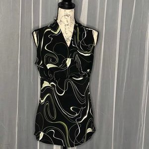 Marble pattern v-neck sleeveless blouse black green and white